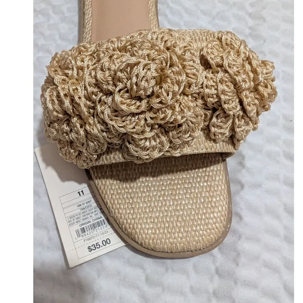Women's Coco Raffia Flower Sandals -A New Day- Tan Size 11